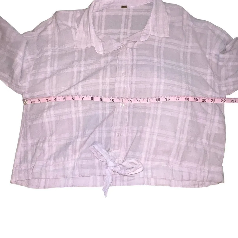 Young Fabulous Broke Women Top Sz Sm Purple Button Up Tie Front Blouse Plaid Top - Image 5
