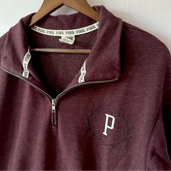 Victoria’s Secret women’s PINK maroon quarter-zip graphic deep red logo size M - Image 2