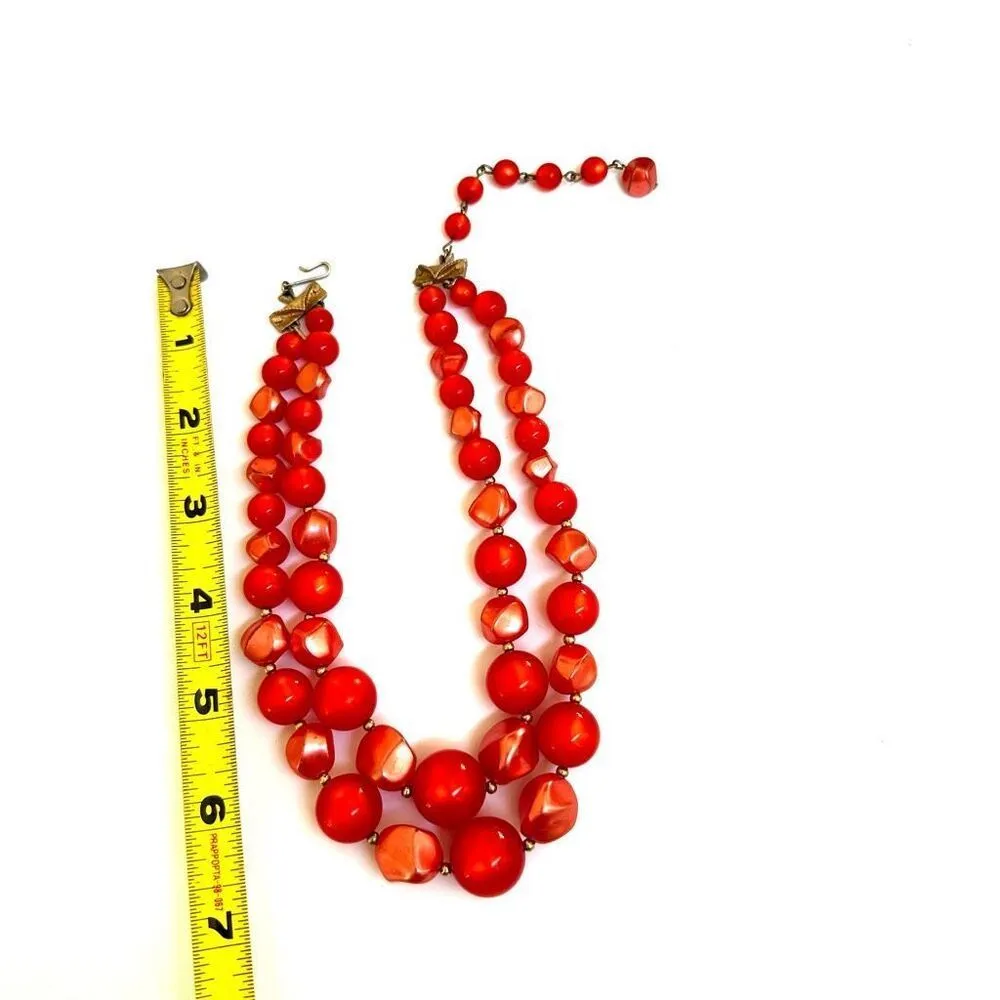 coro vintage double strand orange cats eye beaded necklace - Image 7