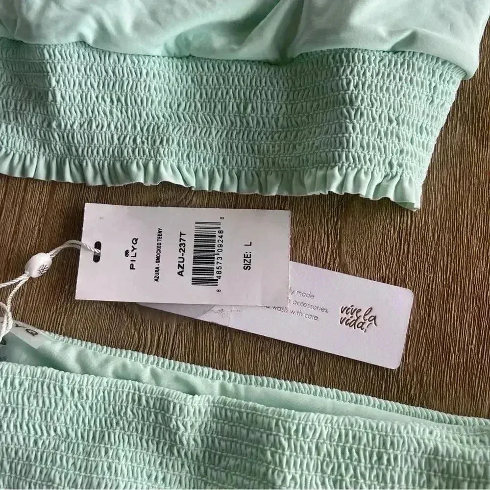 PILYQ Azura Smocked Bandeau & Smocked Teeny Bikini Bottom Large NWT - Image 7