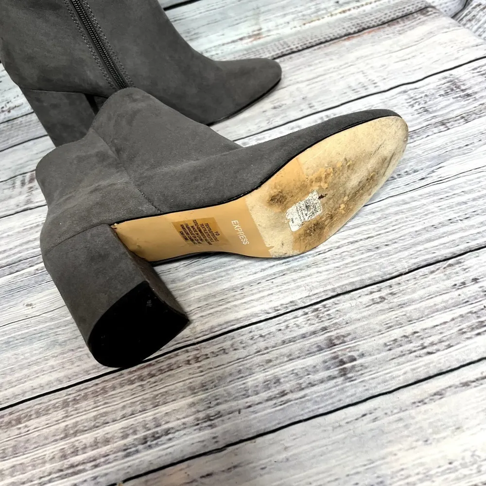 Express Gray Heel Ankle Booties Suede Zipper Chunky 10 - Image 2