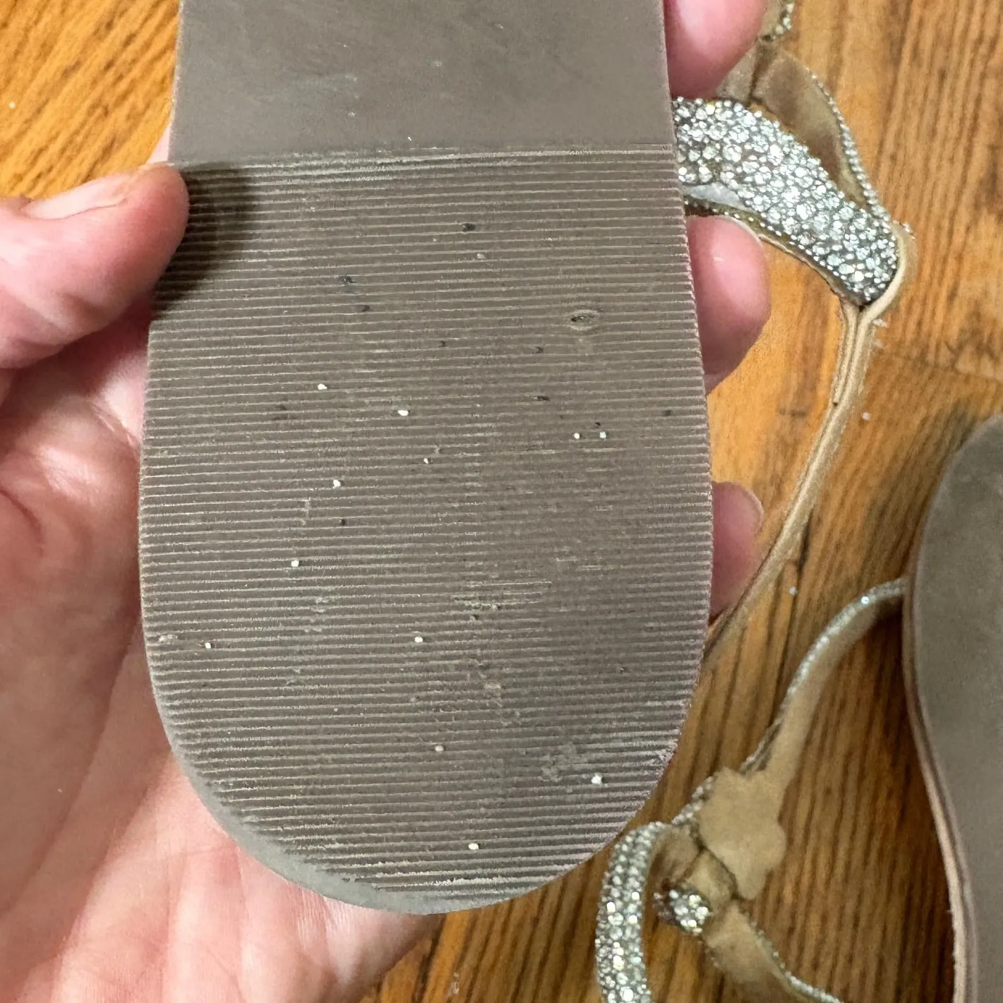 SCHUTZ Embellished Rhinestone T-Strap Sandals Tan Size 10 - Image 10