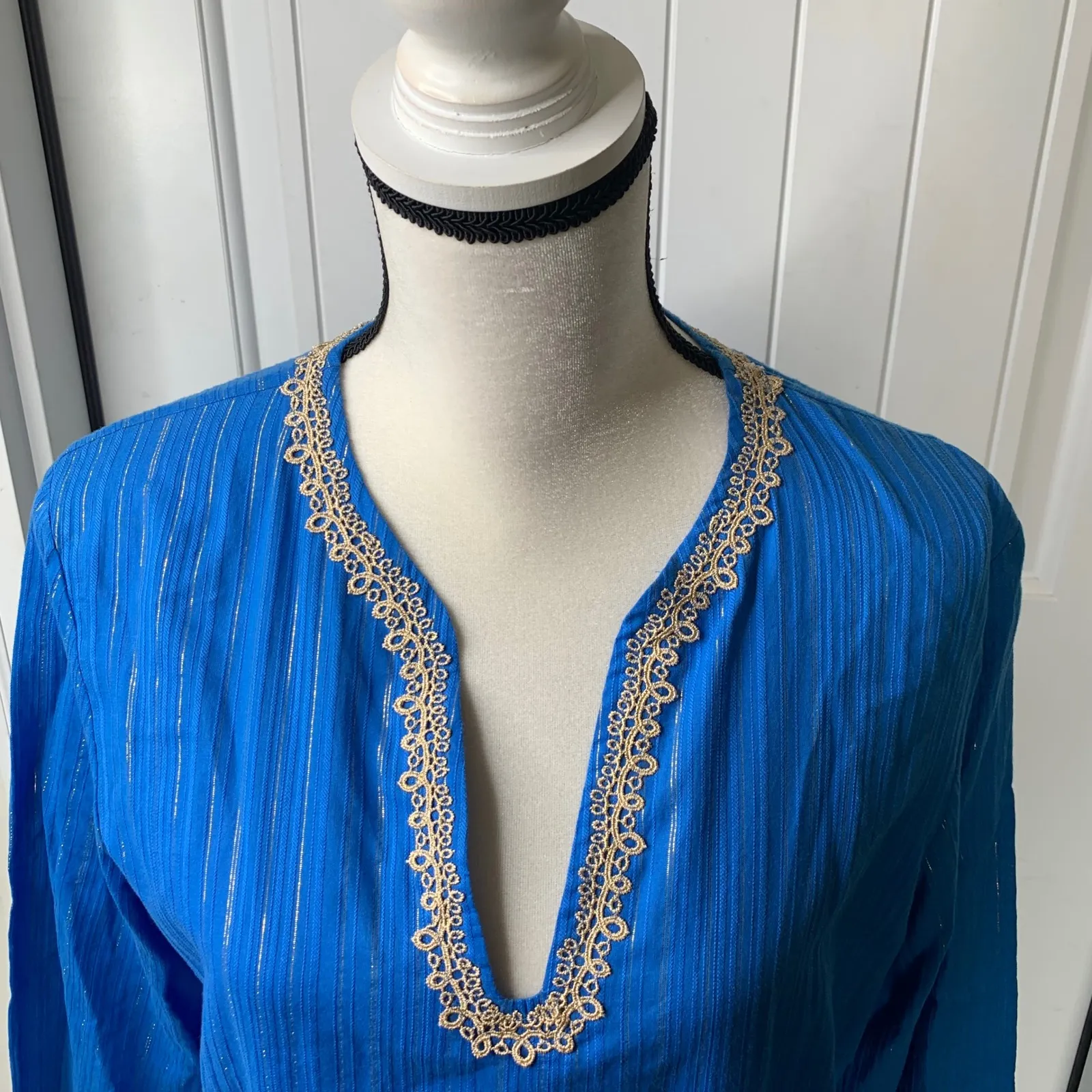 Lilly Pulitzer blue gold metallic dress size large vacation beach‎ resort wear - Image 2