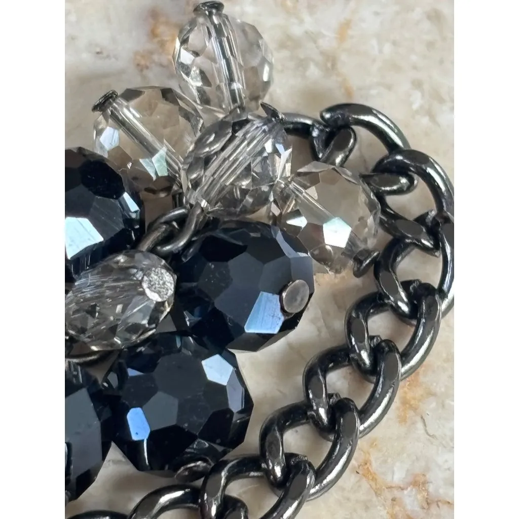 Kenneth Cole Layered Gunmetal Chain Necklace With Black & Clear Faceted Beads & - Image 2