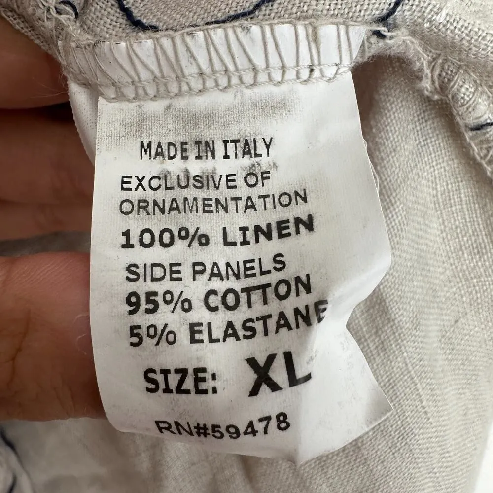 Lina Tomei Linen Dress XL Embroidered Lagenlook Farmer Earthy Cottage Boho Tan - Image 8