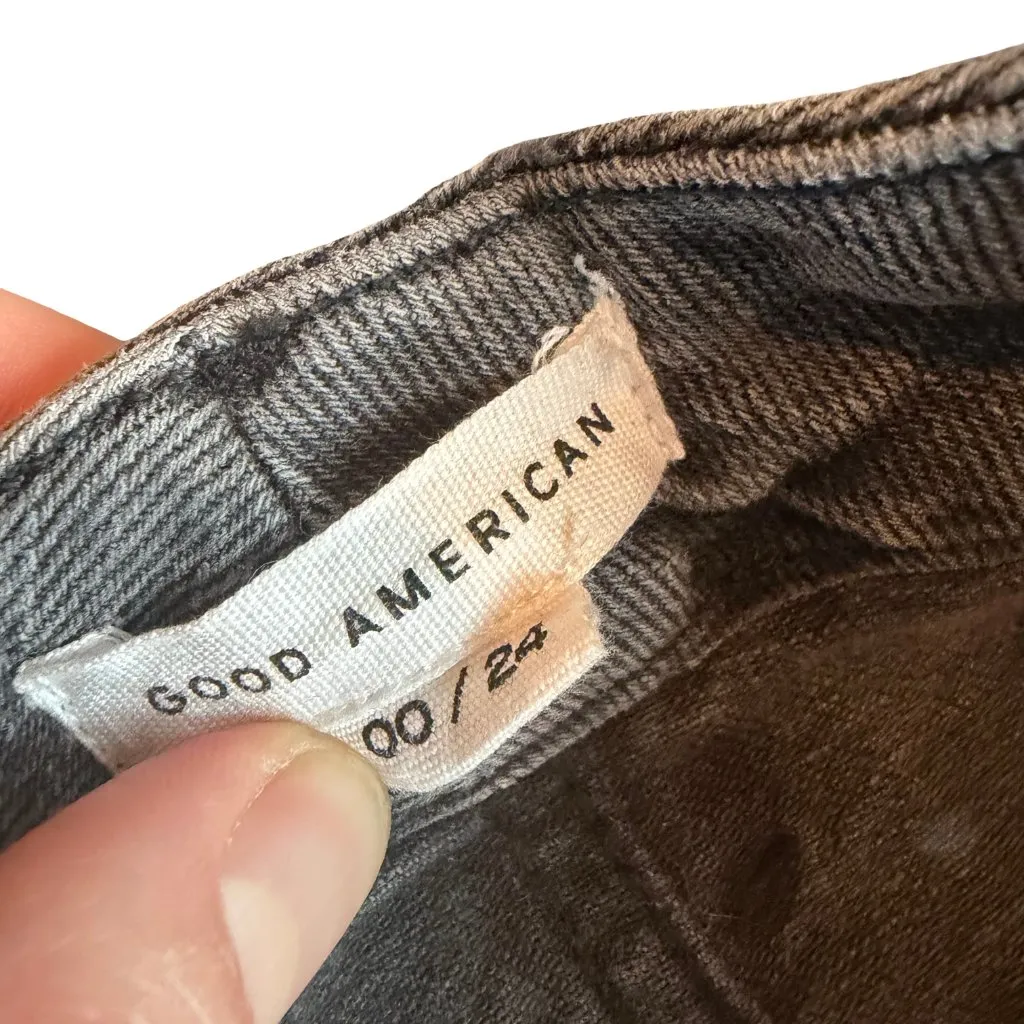 Good American Good Classic Straight Leg Raw Hem Jeans Pants Size 00/24 Women's - Image 6