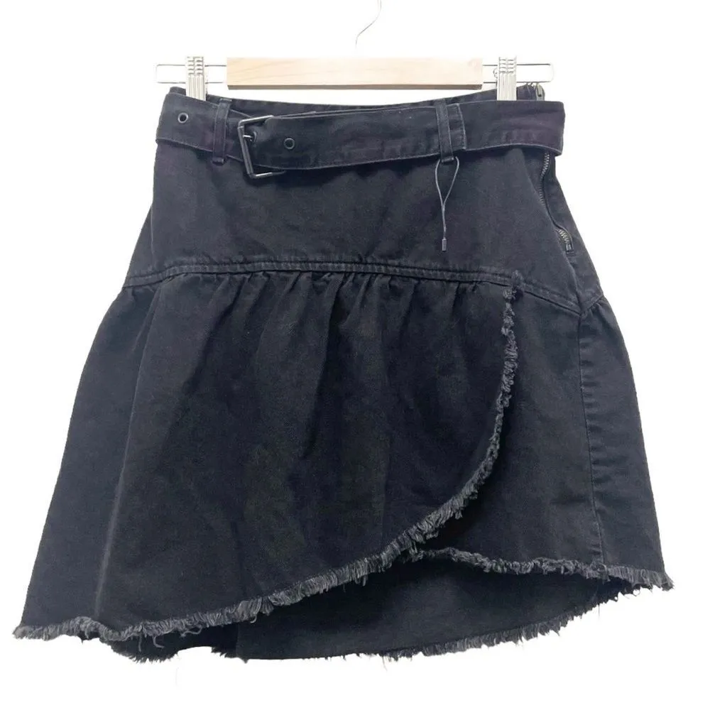 Zara Black Denim Jean Skirt Asymmetric Raw Hem Belted Size Small NEW Y2K Emo - Image 13