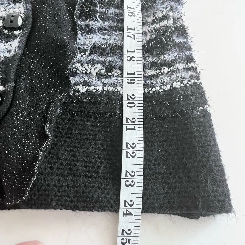 Stizzoli Black White Eyelash Knit Striped Metallic Cardigan Sweater Jacket Size M - Image 9