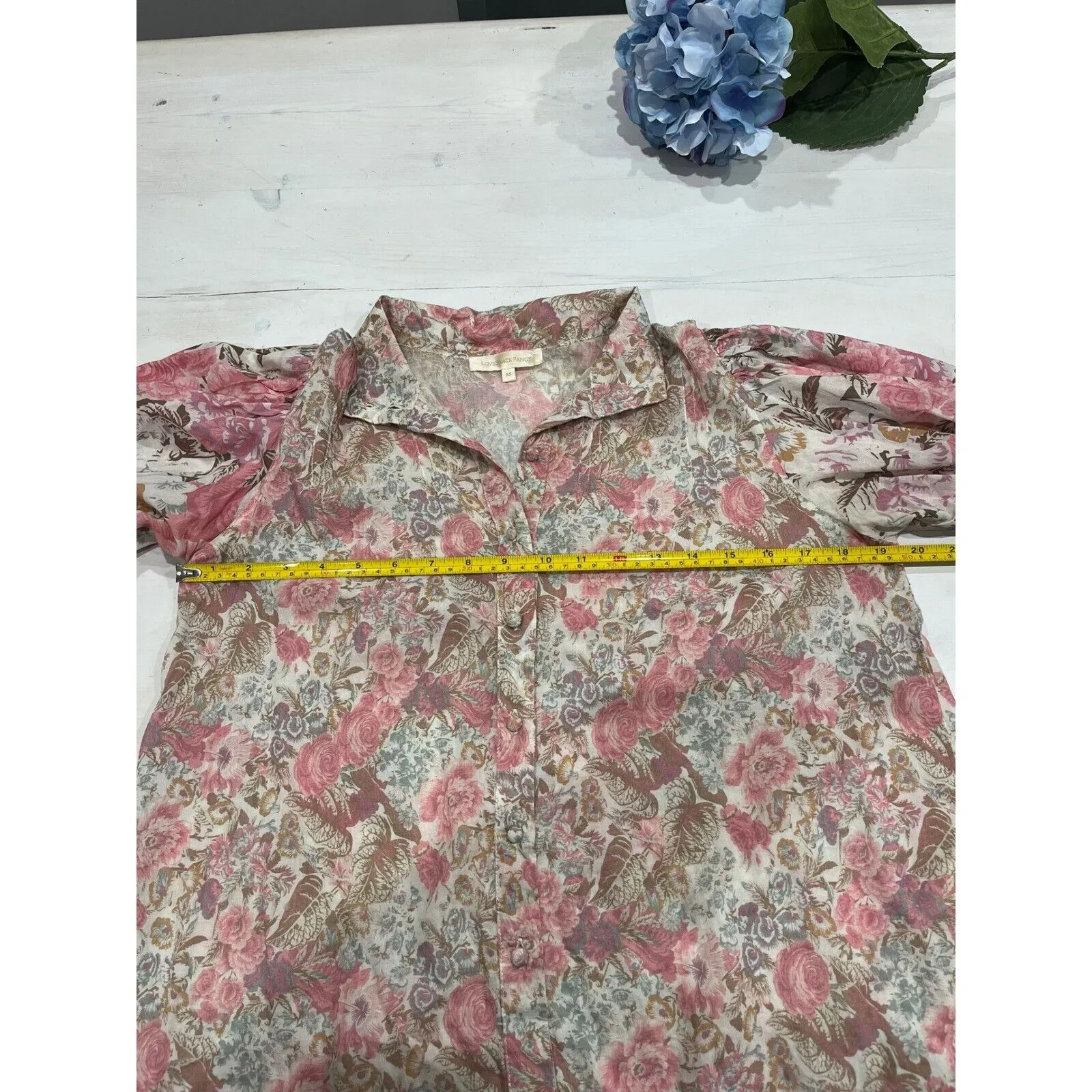 LoveShackFancy Brooke Floral lace Blouse button down Cuff Long‎ Sleeve Top XS - Image 5