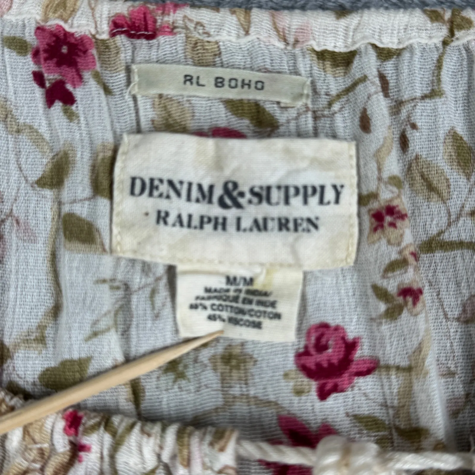 Denim & Supply Ralph Lauren Floral Blouse Ruffle Trim Boho Peasant Top Medium - Image 6