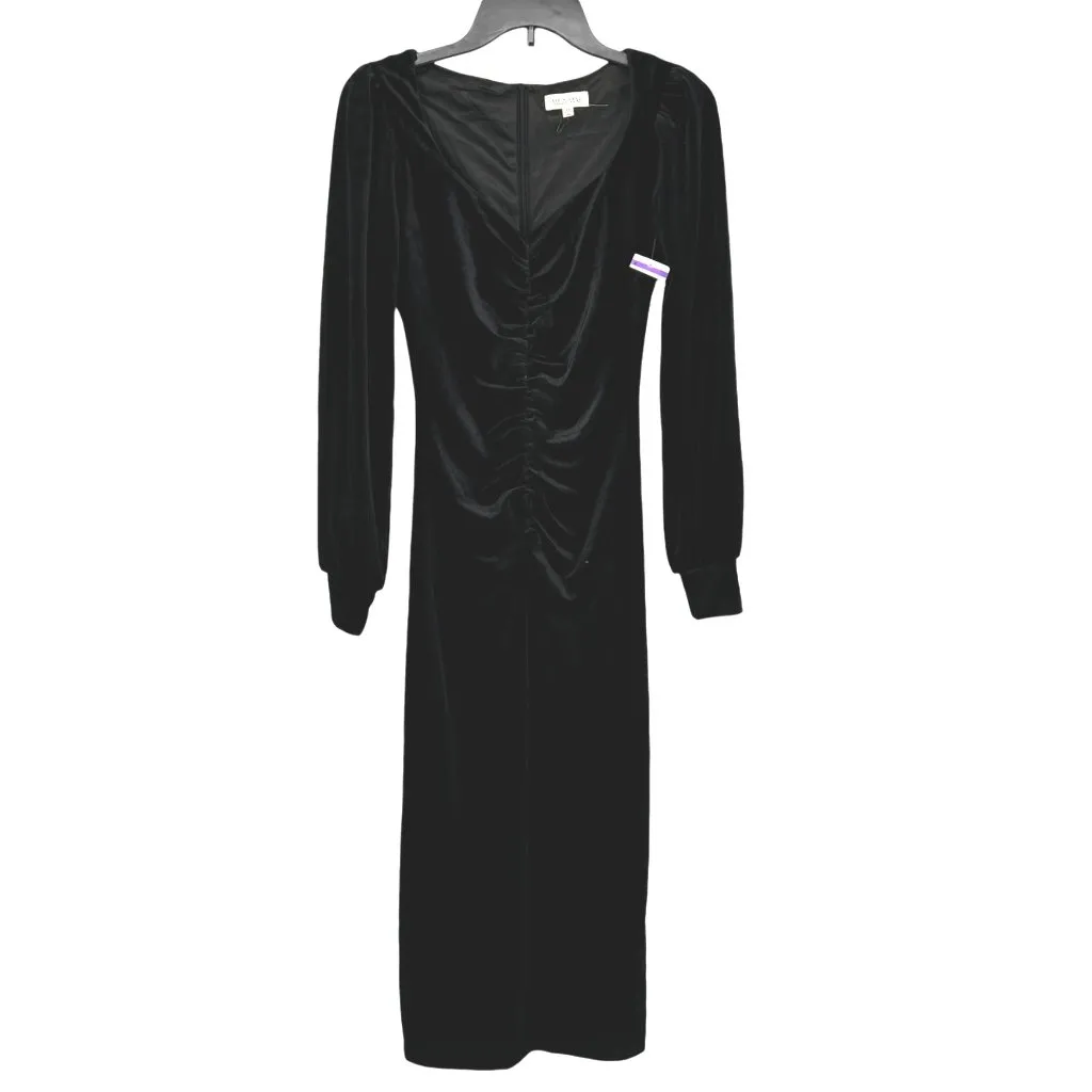 Mila Mae Black Velvet Long Sleeve Ruched Bodycon Party Gown Dress Size XS NWOT - Image 2