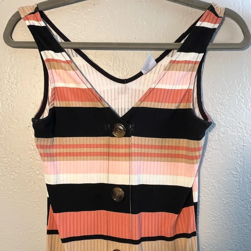 No Boundaries Multicolor Buttoned Sheath Midi Dress SZ S Striped Sleeveless - Image 3