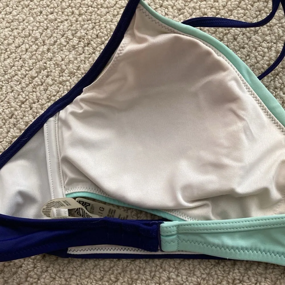 Victoria’s Secret PINK Color Block Faux Wrap Style Halter Bikini Top Large Blue - Image 6