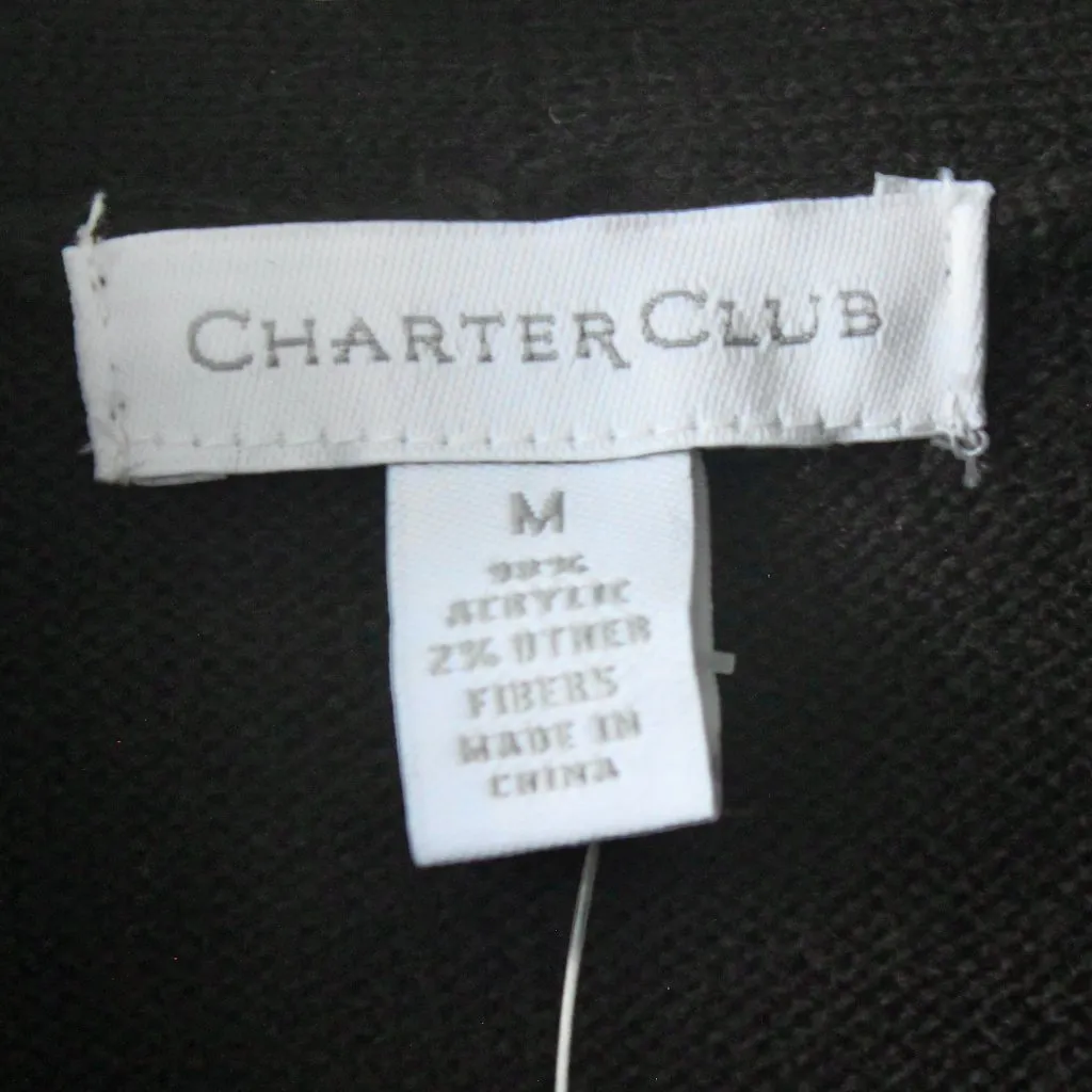 NWOT Charter Club Black Silver Metallic Cardigan Long-Sleeve Blouse Medium - Image 4