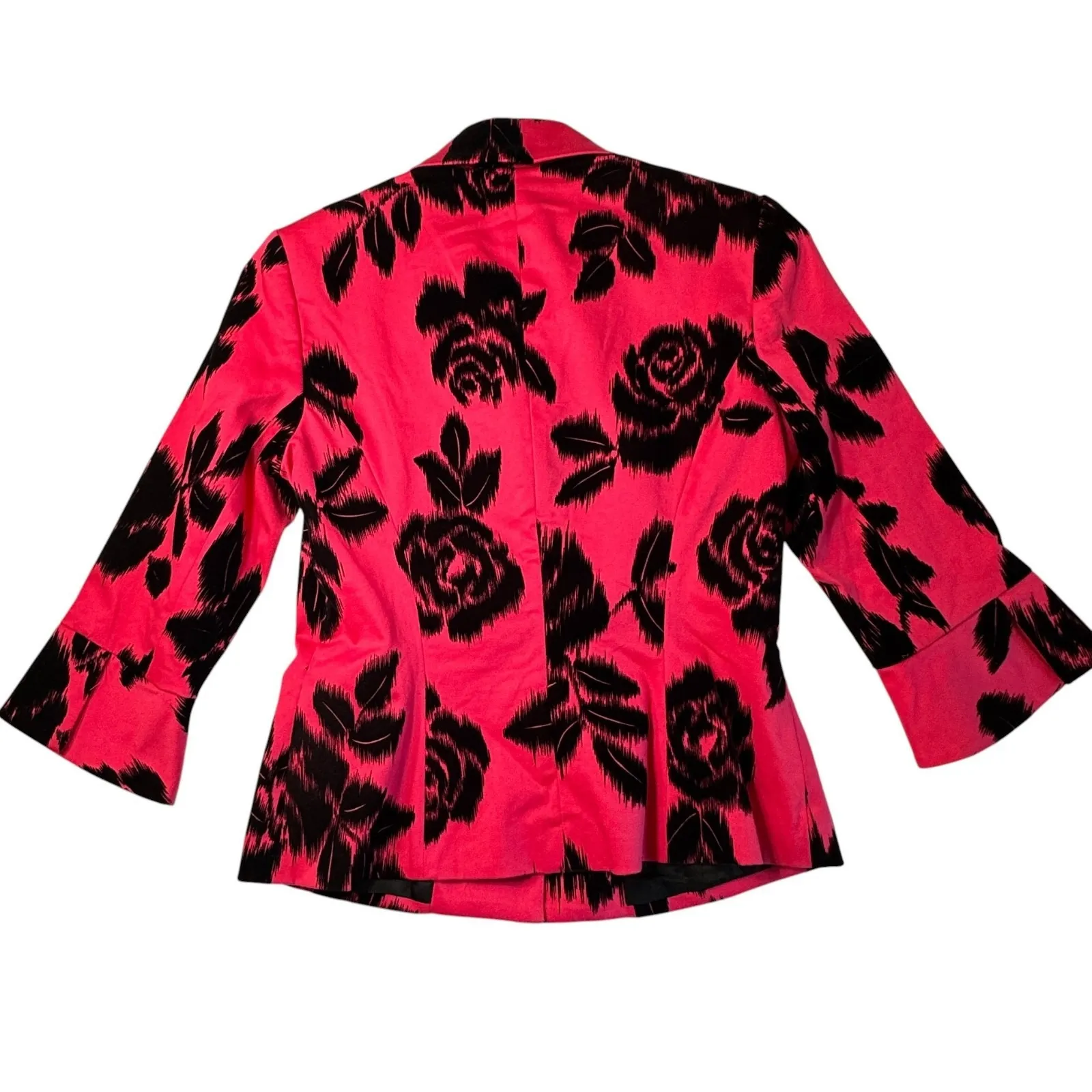 Trina Turk Pink Black Floral Blazer Womens 6 Bell Sleeve Button Career Cocktails - Image 2