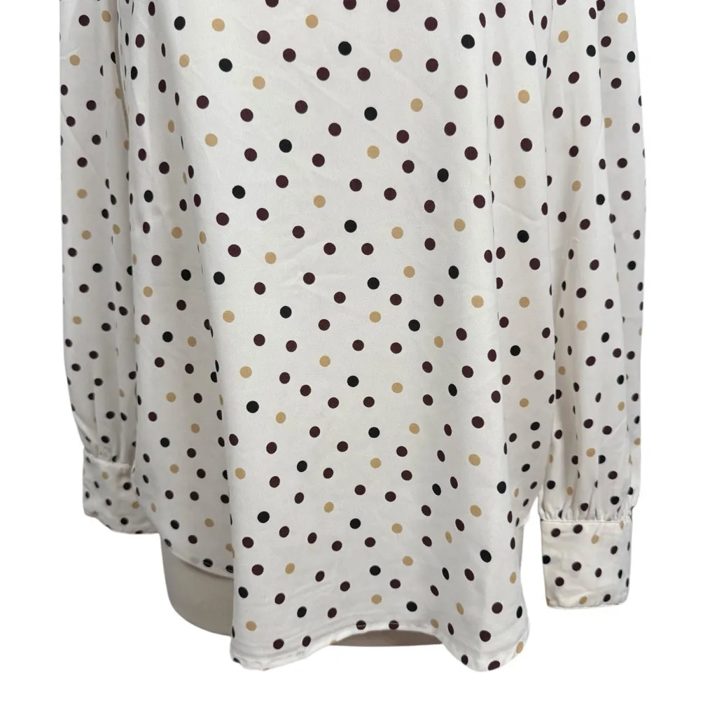 Ann Taylor Blouse Size L White Polka Dot Long Sleeve - Image 3