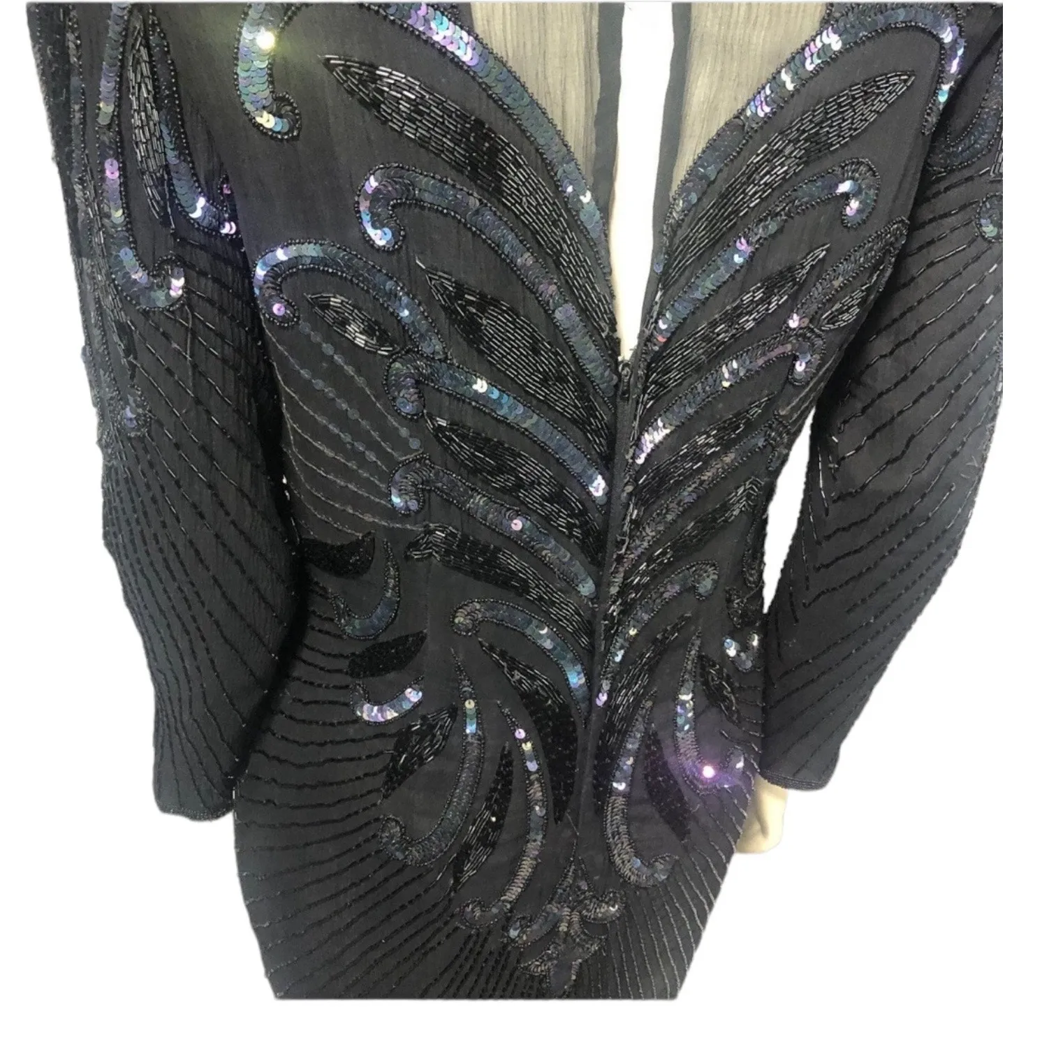 Vintage 1980s Patra New York black silk beaded cocktail dress medium - Image 10