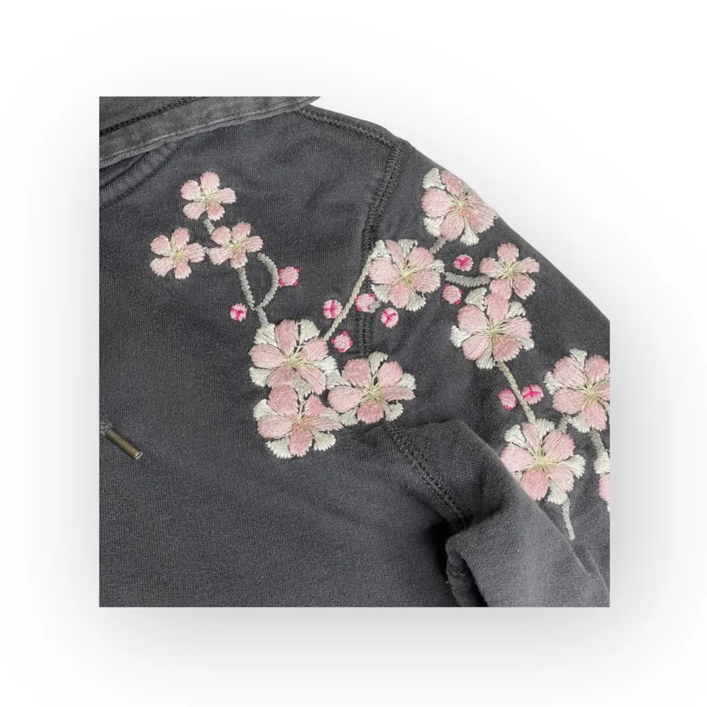 Rare: Y2K Lucky Brand ⚘ Hummingbird Embroidery Zip Hoodie ⚘ Charcoal Pink Small - Image 12