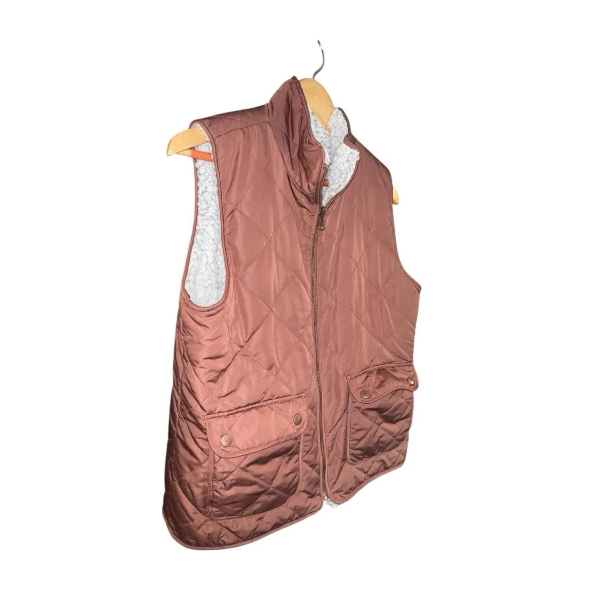 Altar'd State Terra Cotta Reversible Quilted Puffer Sherpa Vest Women's M Orange Size M - Image 4