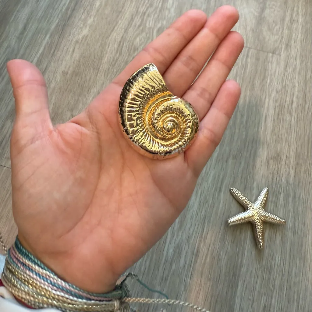 Faux Gold and Pink Starfish and Snail Shell metallic Earrings Set x 3 - Image 5