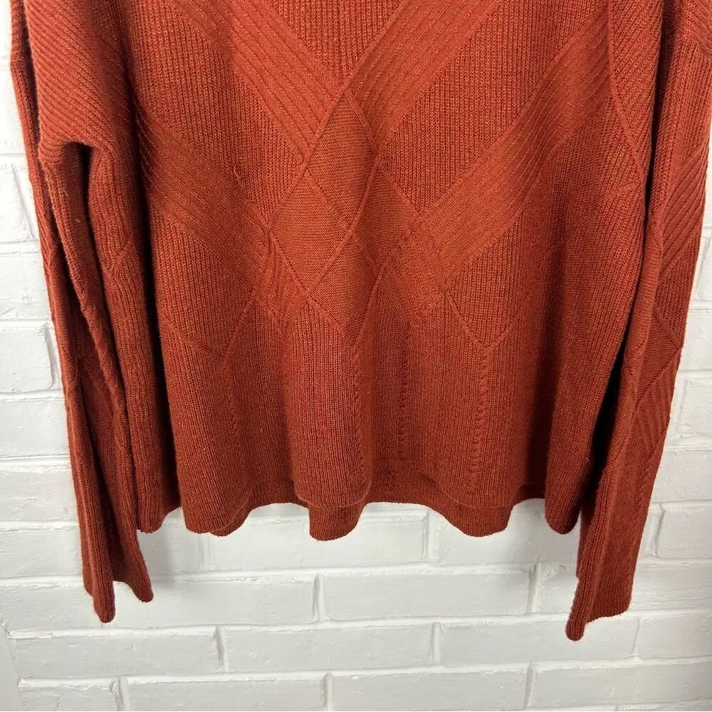 Smartwool Burnt Orange Merino Wool Blend Cable Knit Sweater Size L - Image 4