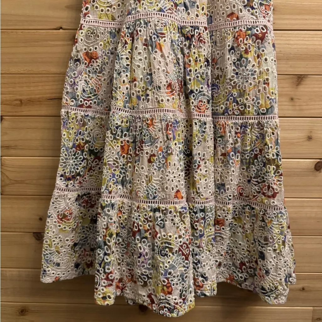 Evereve Size XS Lizzy Floral Eyelet Midi Button Spaghetti Strap Dress - Image 4