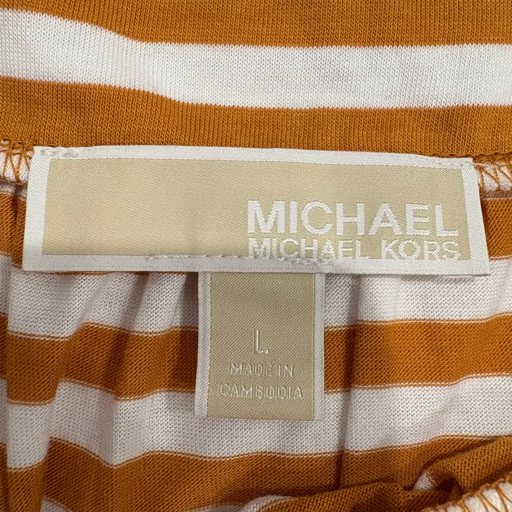 Michael Kors Orange and White Striped Top Size L - Image 6