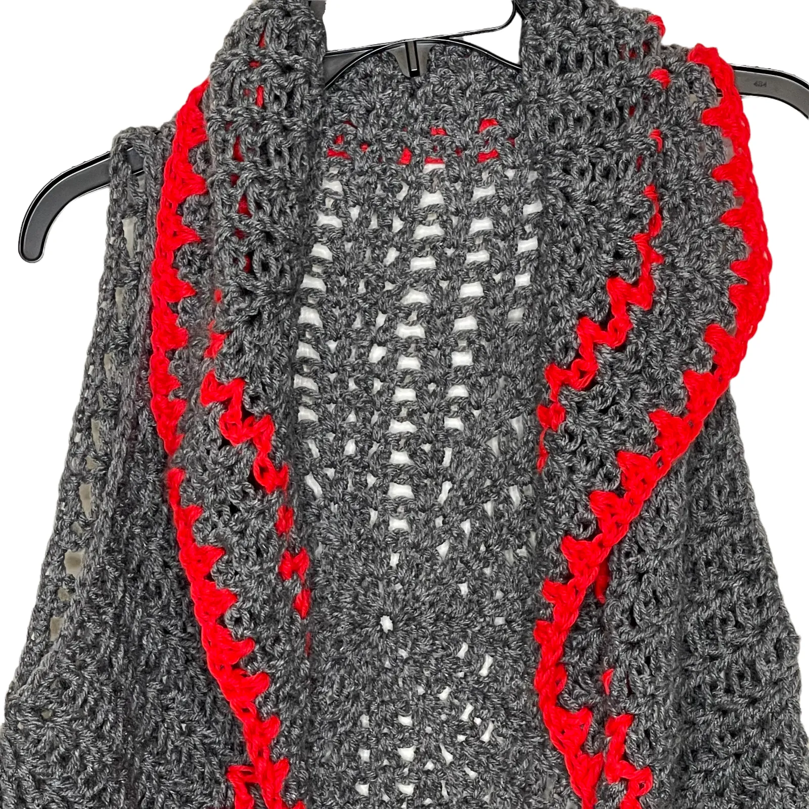 Vintage Hand Knit Afghan Sweater Vest Jacket Gray Red Open Size Medium? - Image 2