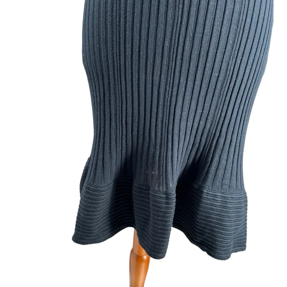 Marc by Marc Jacobs Dress Black Knit Ribbed Ruffle Hem Stretchy Medium - Image 4