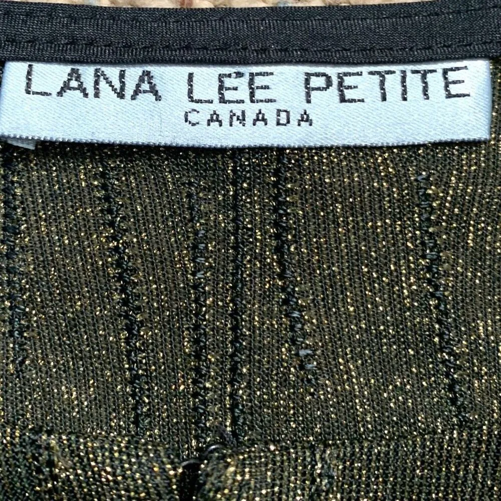 Vintage Lana Lee Petite Metallic Gold Textured Open Front Long Sleeve Cardigan Black Size undefined - Image 6