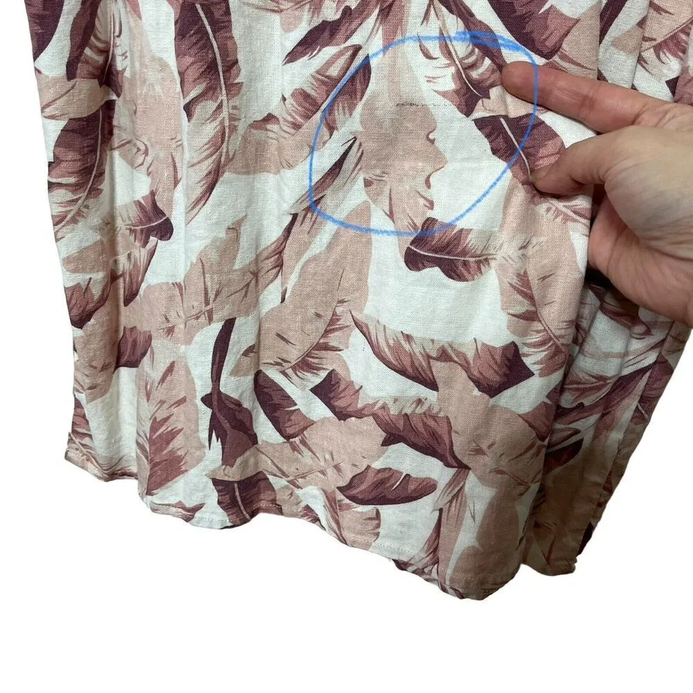 House of Harlow Palm Leaf Midi Dress Women’s Size Medium Linen Vacation Pink - Image 13