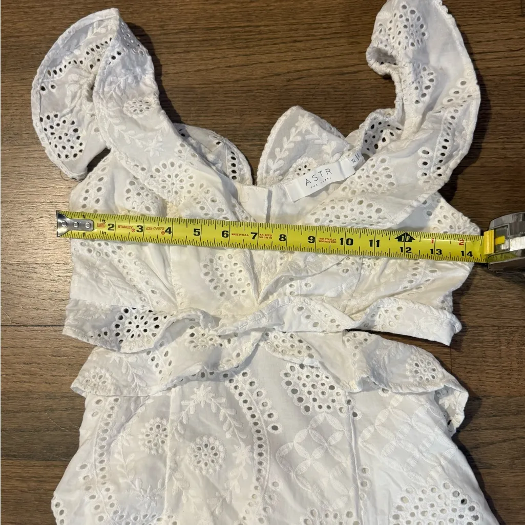 ASTR The Label White Ruffle Eyelet Mini Dress with Cutout Detailing- Size XS - Image 7