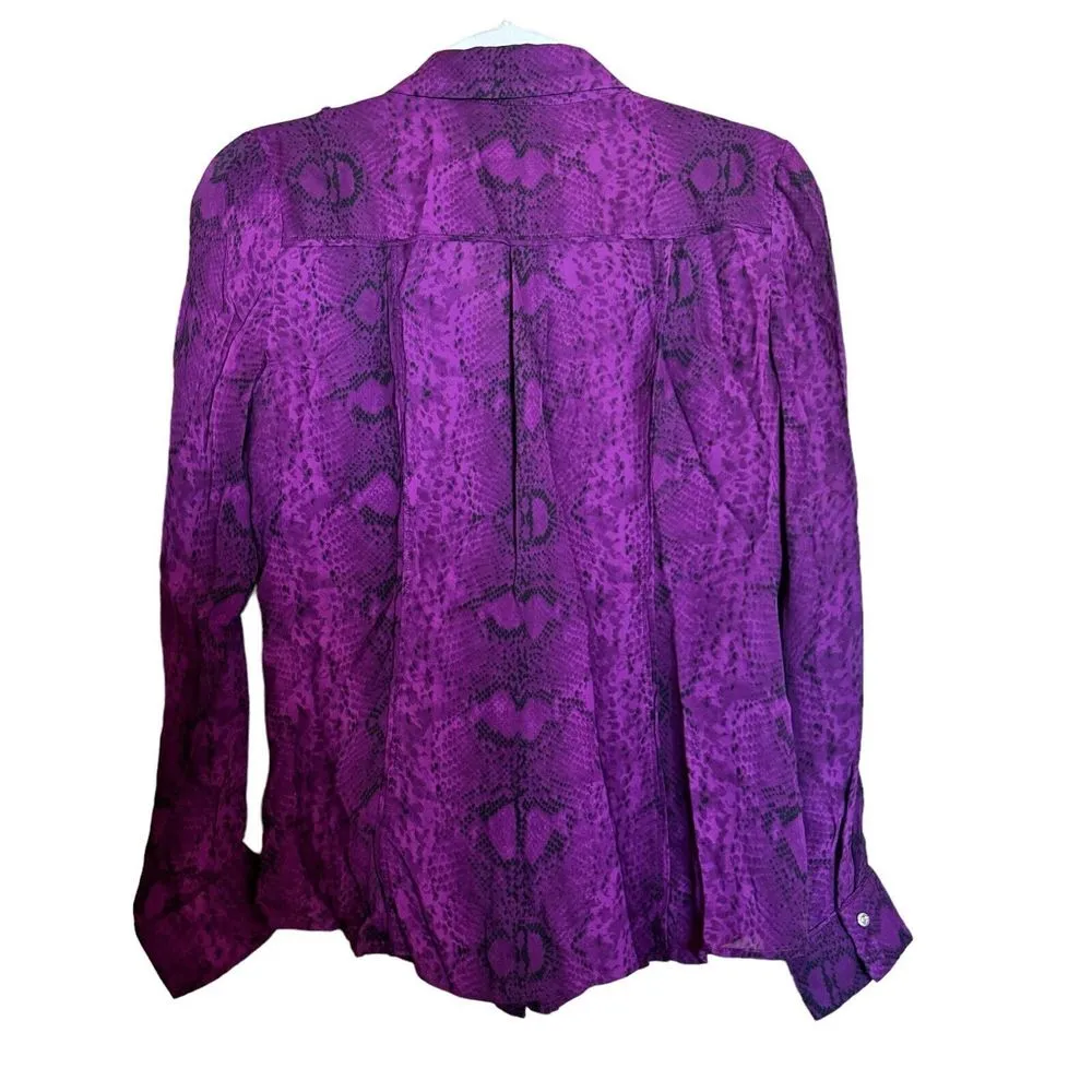 White House Black Market Shirt 2 Multicolor Snake Print Silk Button Up Blouse - Image 6