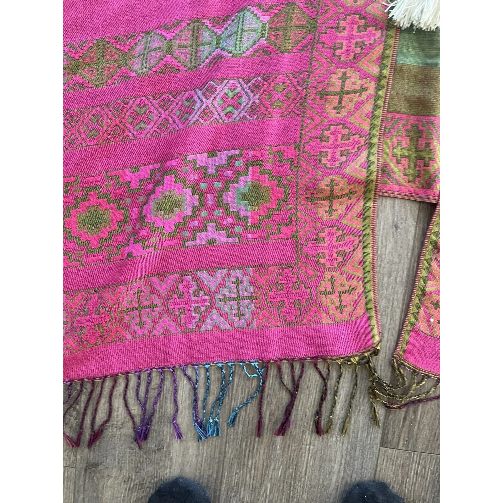 Pashima Vest Shawl Tassle Tied Purple Pink Lagen Look Size M - Image 7