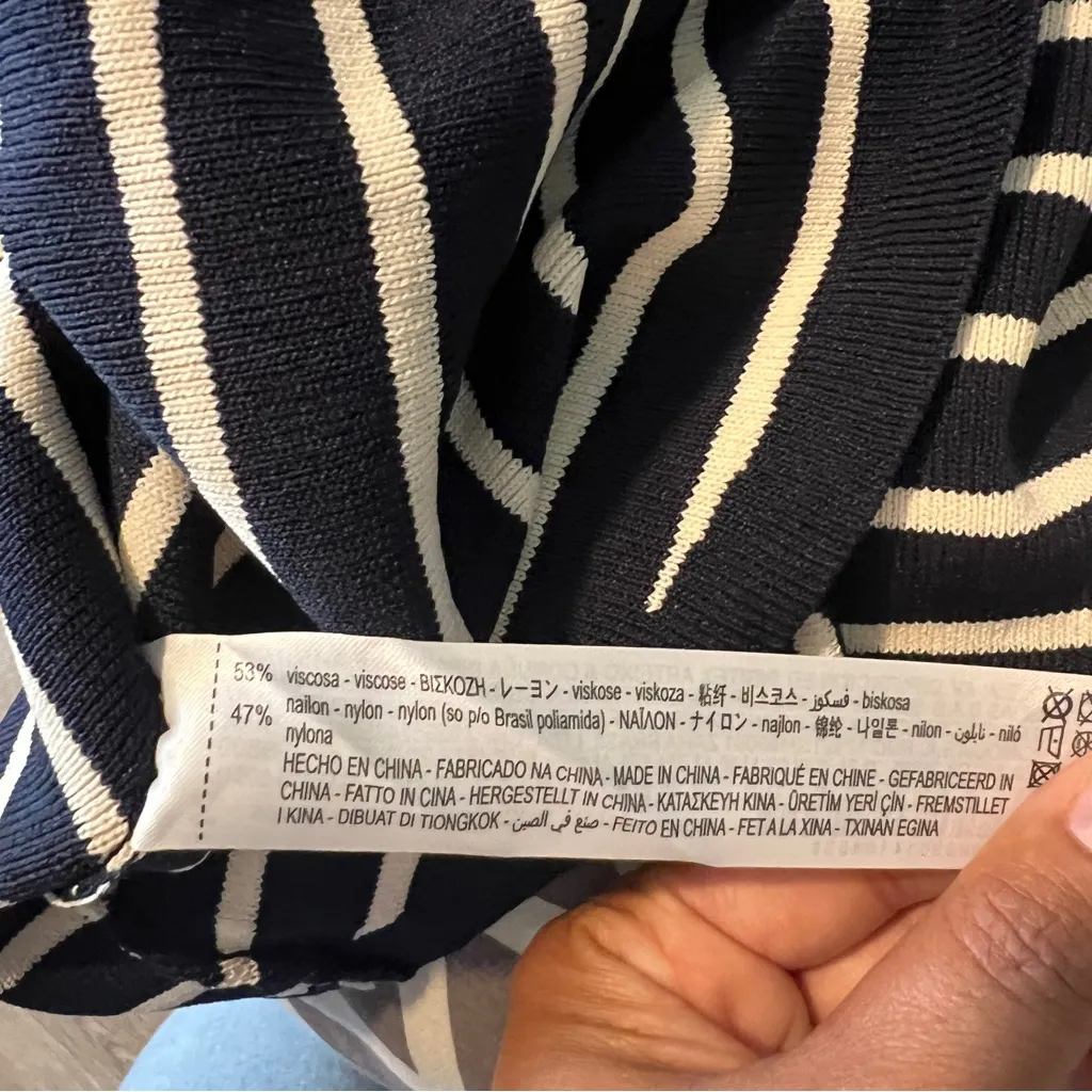 Zara Navy & White Striped Stretch Knit Puff Sleeve Fit & Flare Mini Dress Size M - Image 9