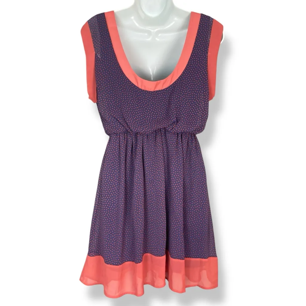 Lush Dress Blouson Feminine Polka Dots Bare Back‎ Purple Pink Sleeveless Size XS - Image 2