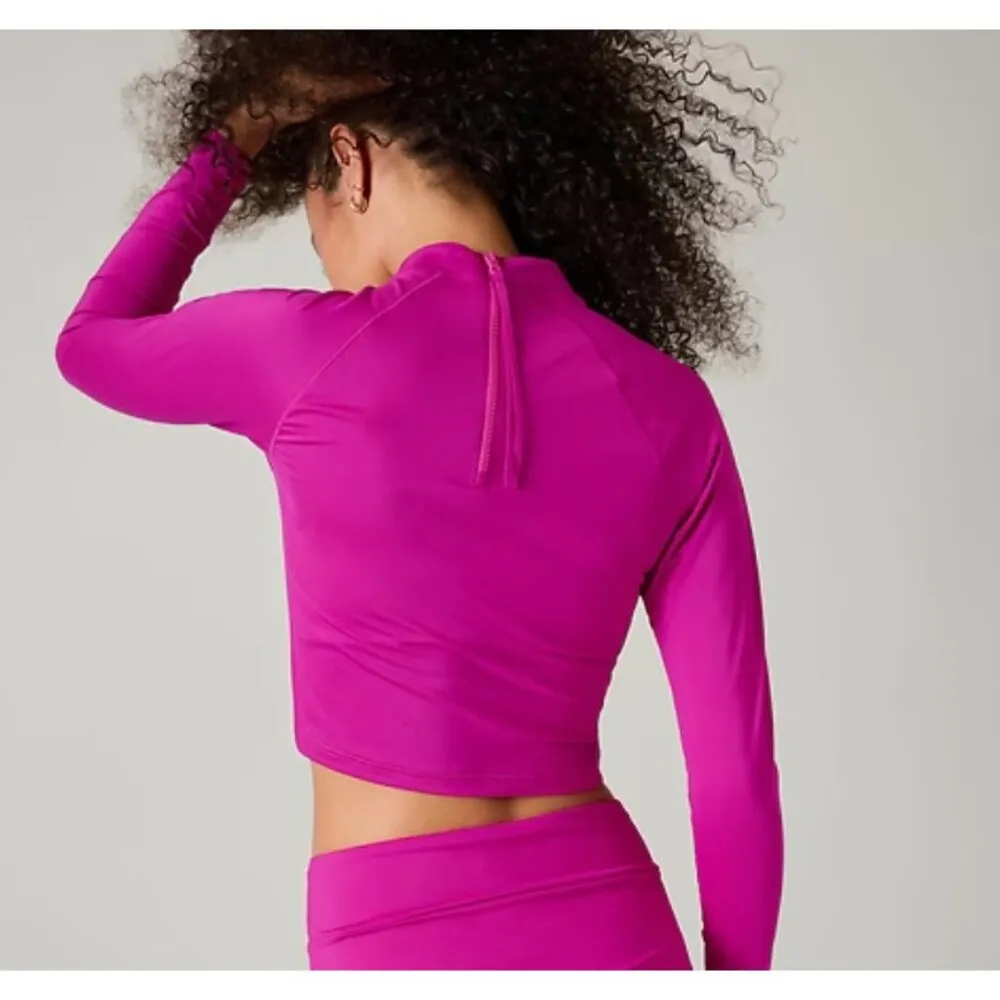 New Athleta L North Point Crop Rashguard Large Electric Fuchsia Pink - Image 4