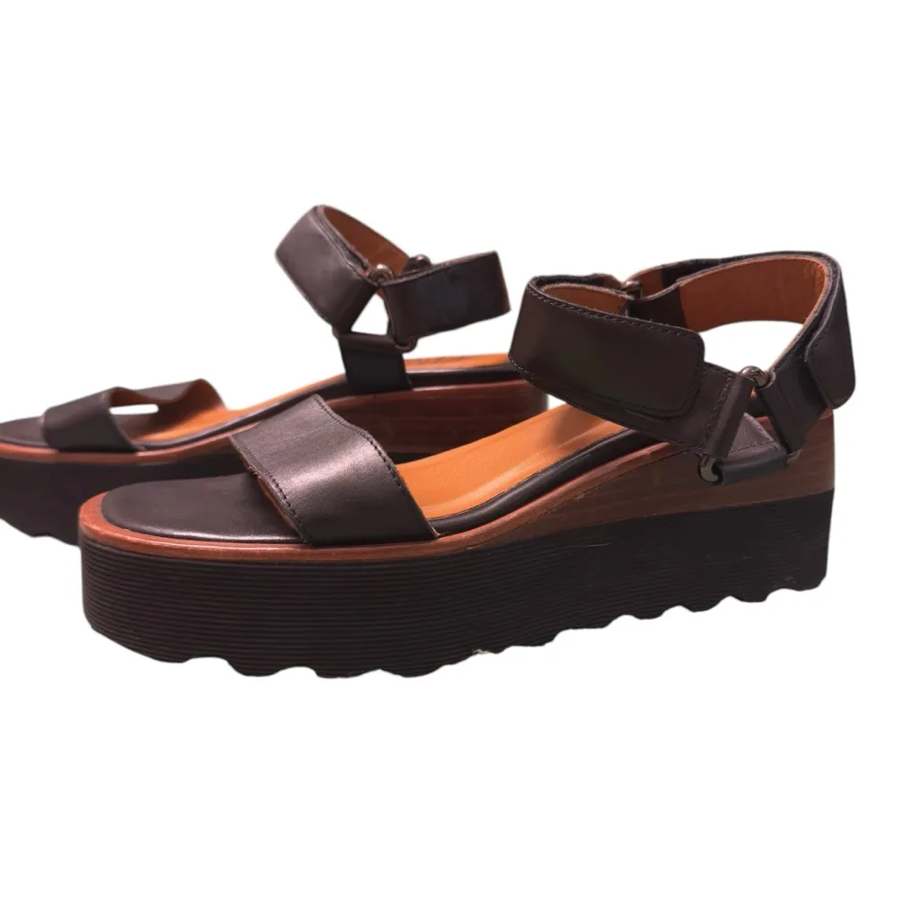 Aquatalia Black Leather Platform Wedge Sandals Size 7 Made in Italy Elevated Fit - Image 4