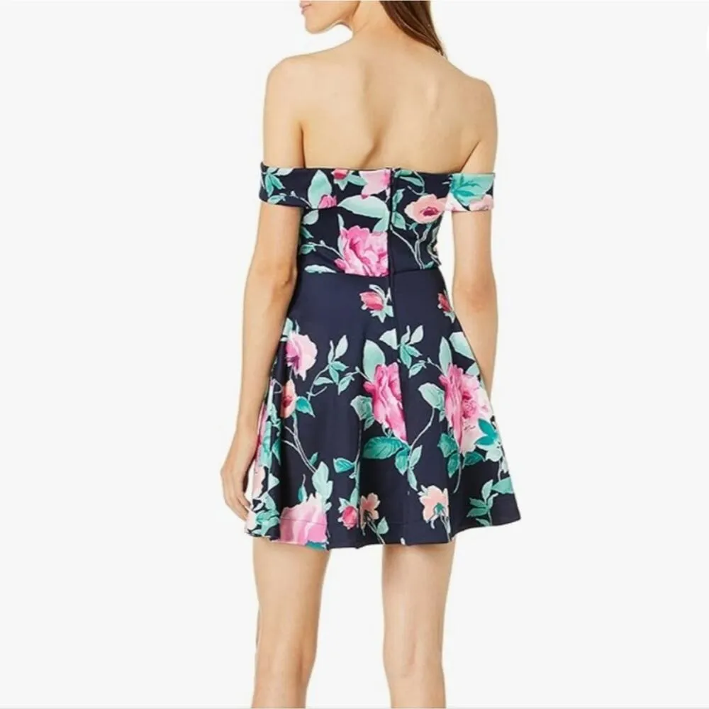 Speechless Dress Junior's Large Blue Floral Off The Shoulder Special Occasion - Image 2