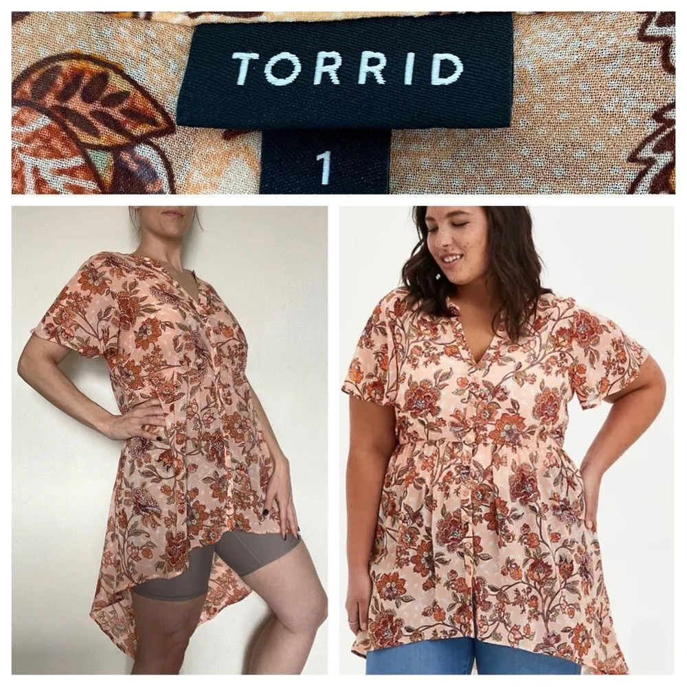 TORRID Top Hi Lo Lexie Babydoll Floral Flowy Size 1 - Image 3