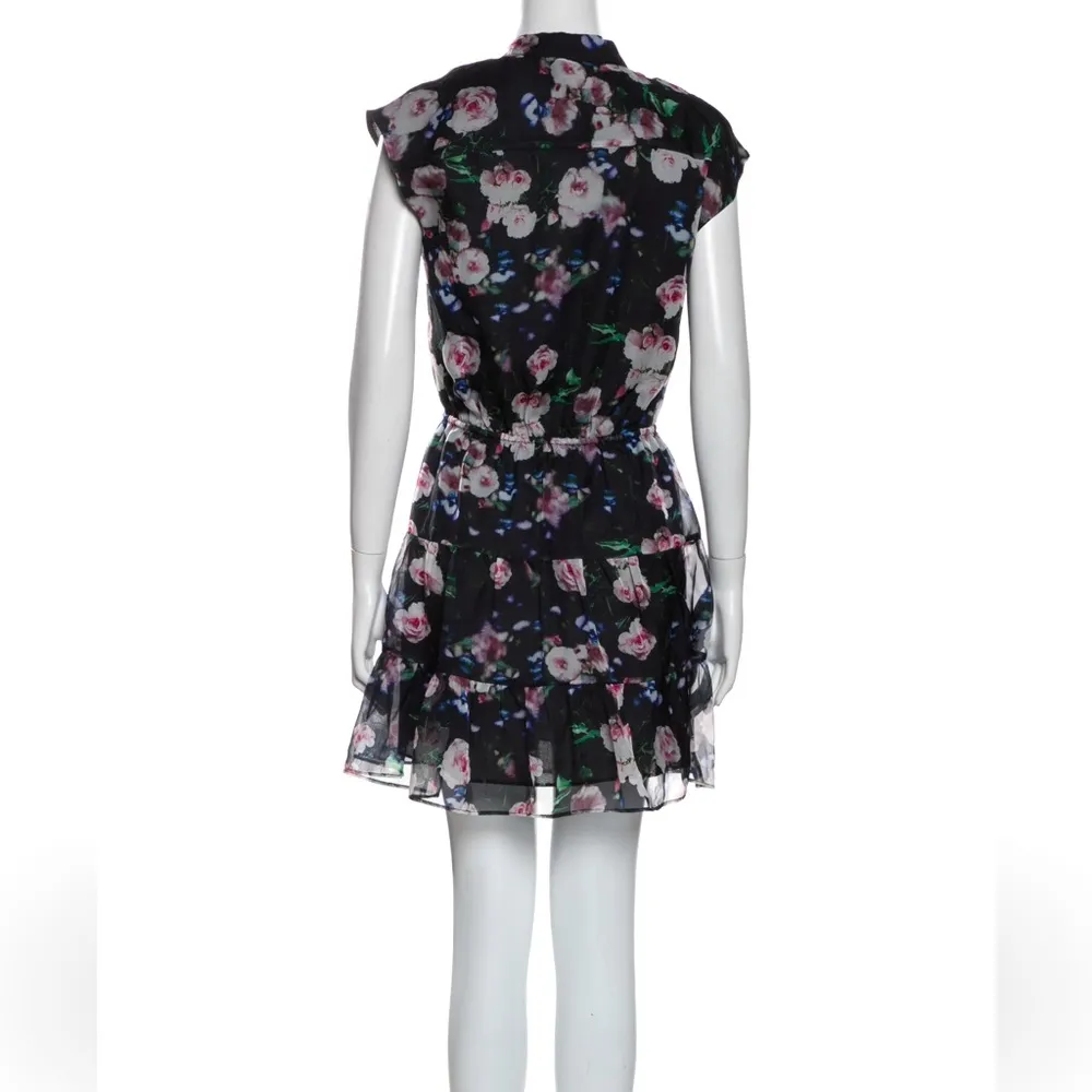 REBECCA MINKOFF Floral Print Short Sleeve Mini A-Line Dress Black/Pink XS NEW - Image 4