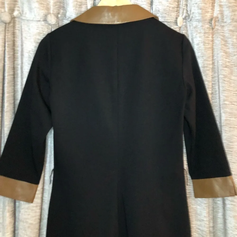 Doncaster Collection Black Collared Faux Wrap Dress with Leather Trim Size 2 - Image 10