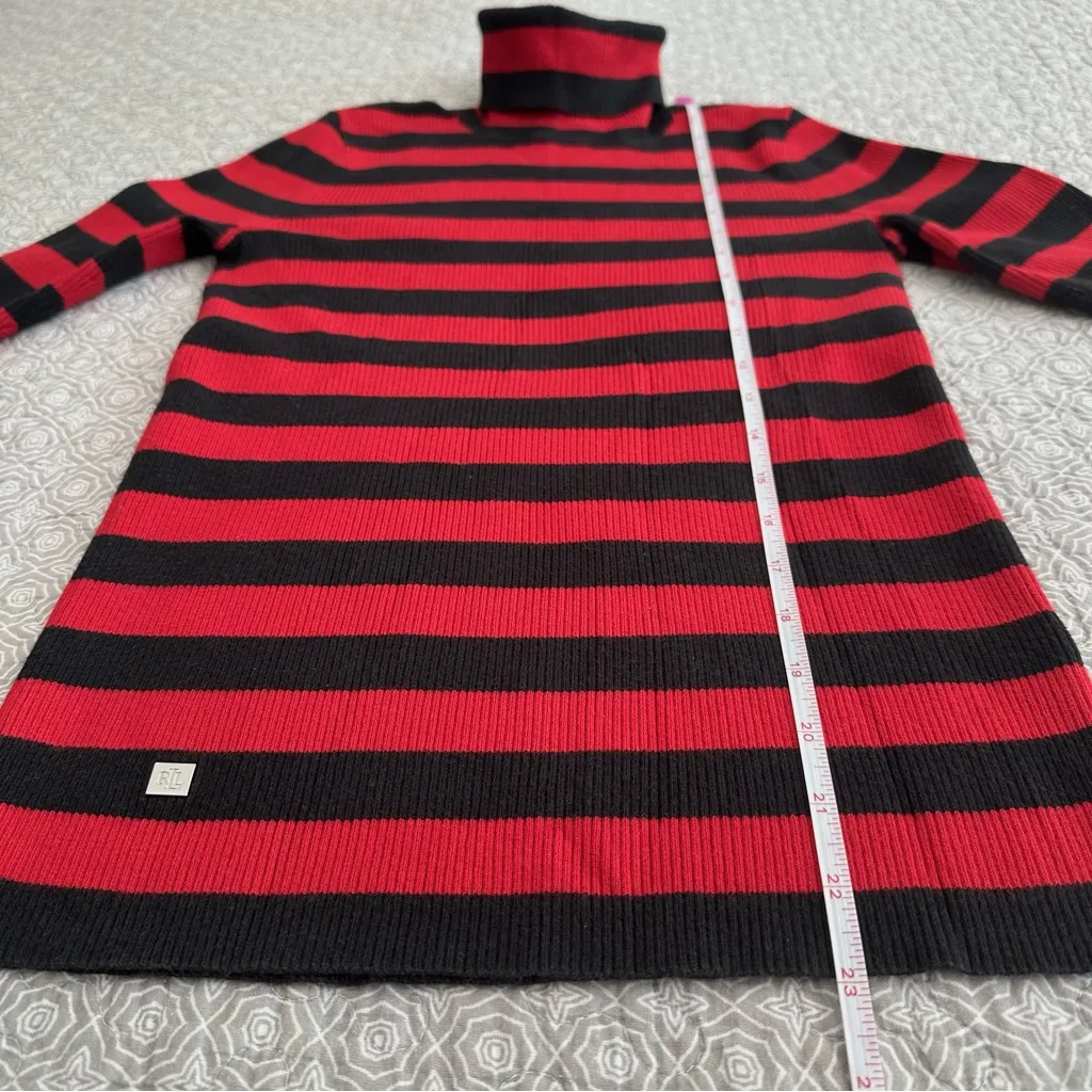 Lauren Ralph Lauren Red & Black Striped Silk Blend Ribbed Turtleneck Size M - Image 7