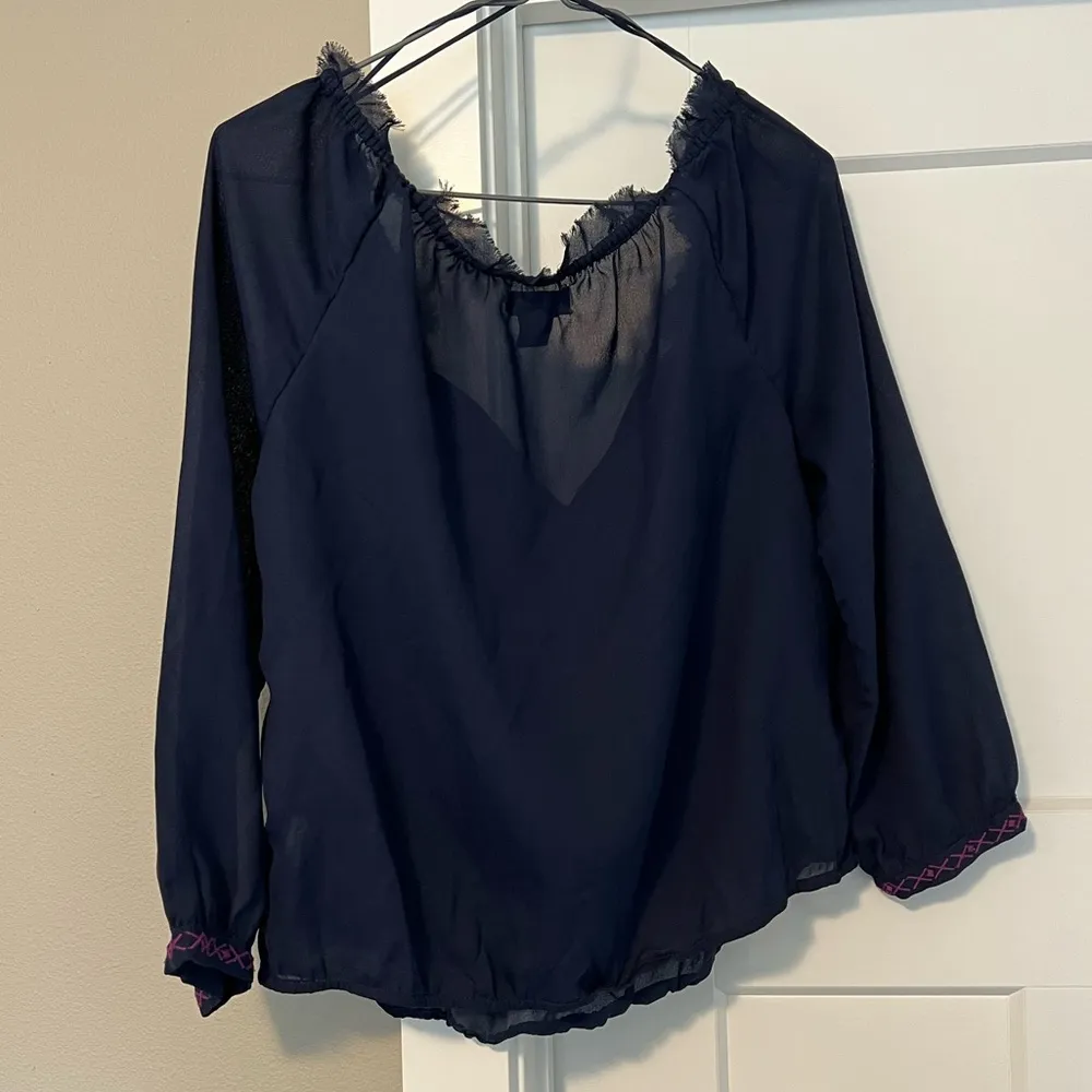 American Eagle Outfitters Navy Ruffled Embellished Blouse - Image 5