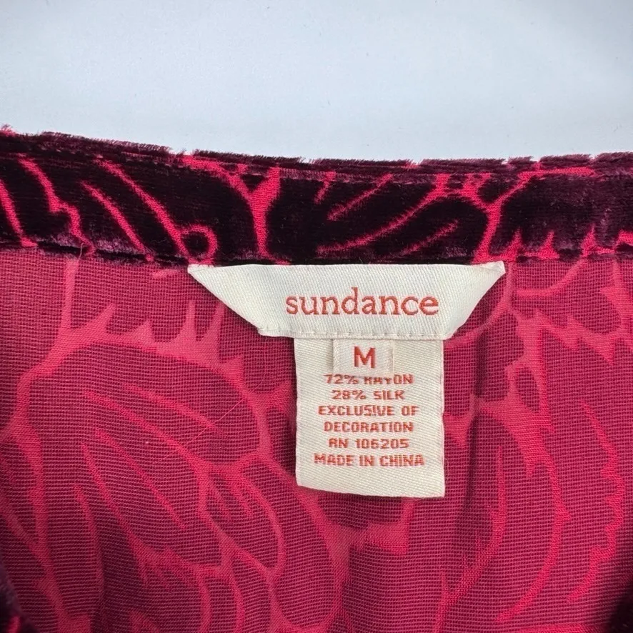 Sundance Button Front Top Womens M Red Silk Blend Velvet Vamp Whimsigoth Holiday - Image 4