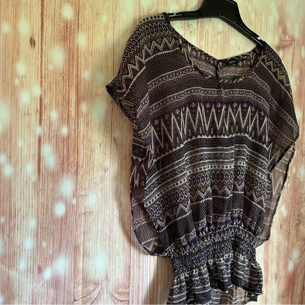 Poetry Purple Printed Kimono Sleeve Split Back Blouse - Image 4