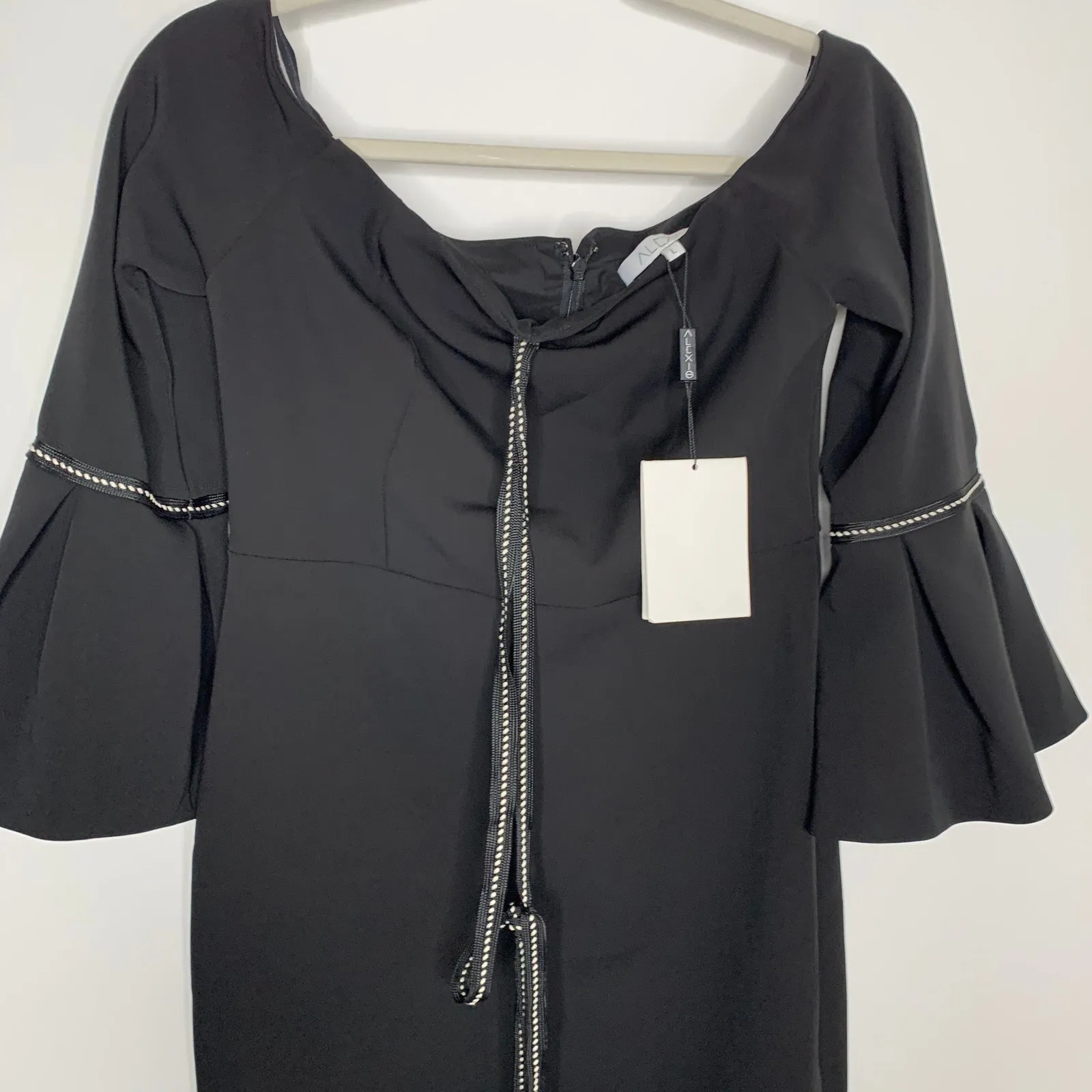 Alexis Amelia Off the Shoulder Midi Cocktail Dress Black Large New Womens - Image 8