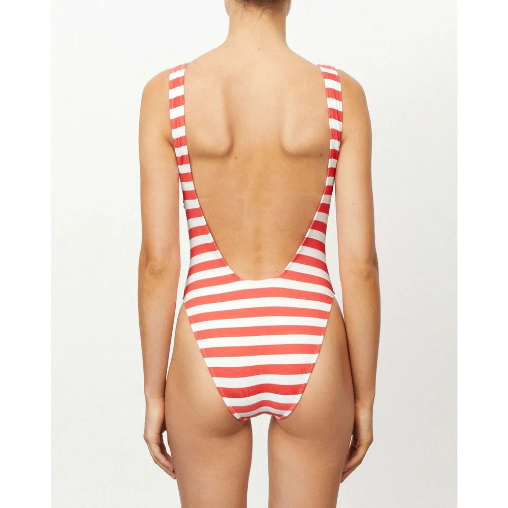 Its Now Cool The Showtime One Piece Haleiwa Stripe Low Back Swim or Bodysuit XS Red - Image 4