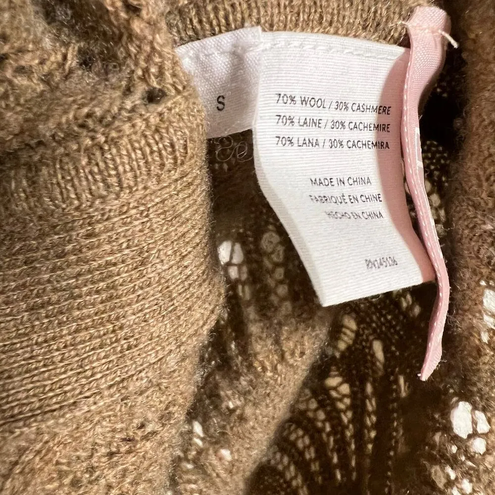 Naadam Brown Pointelle Wool Cashmere Knit Button Down Sweater Top Size S - Image 13