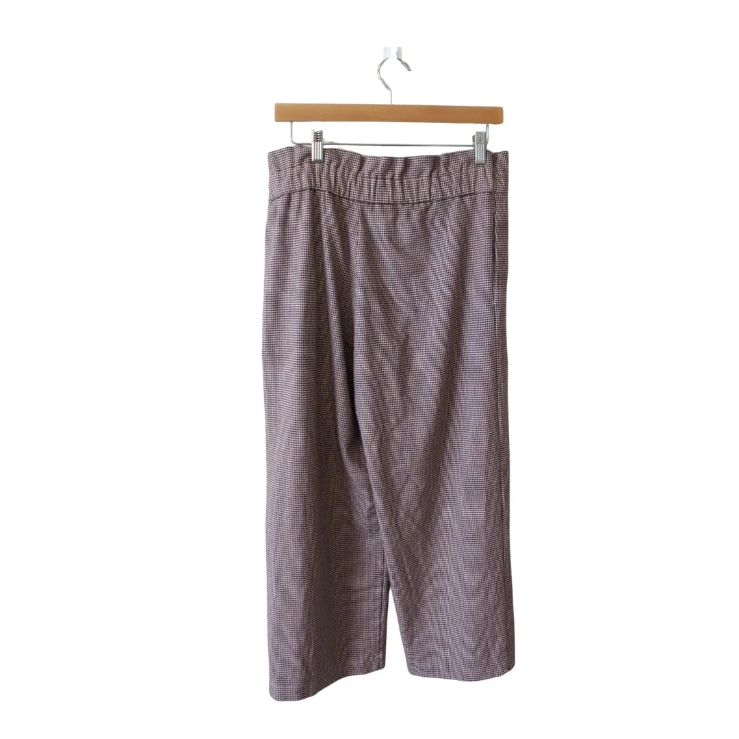 Zara trf Red Herringbone Paper Bag Waist Pull On‎ Wide Leg Pants Womens M - Image 2